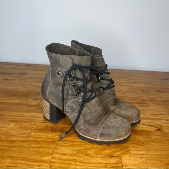 Sorrel Addington Brown Leather Lace Up Block Heel Ankle Boots Size 8 - Picture 2 of 8